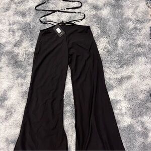 NWT Fashion Nova Black High Waisted Wide Leg Pants with‎ Wrap Ties - Size M
